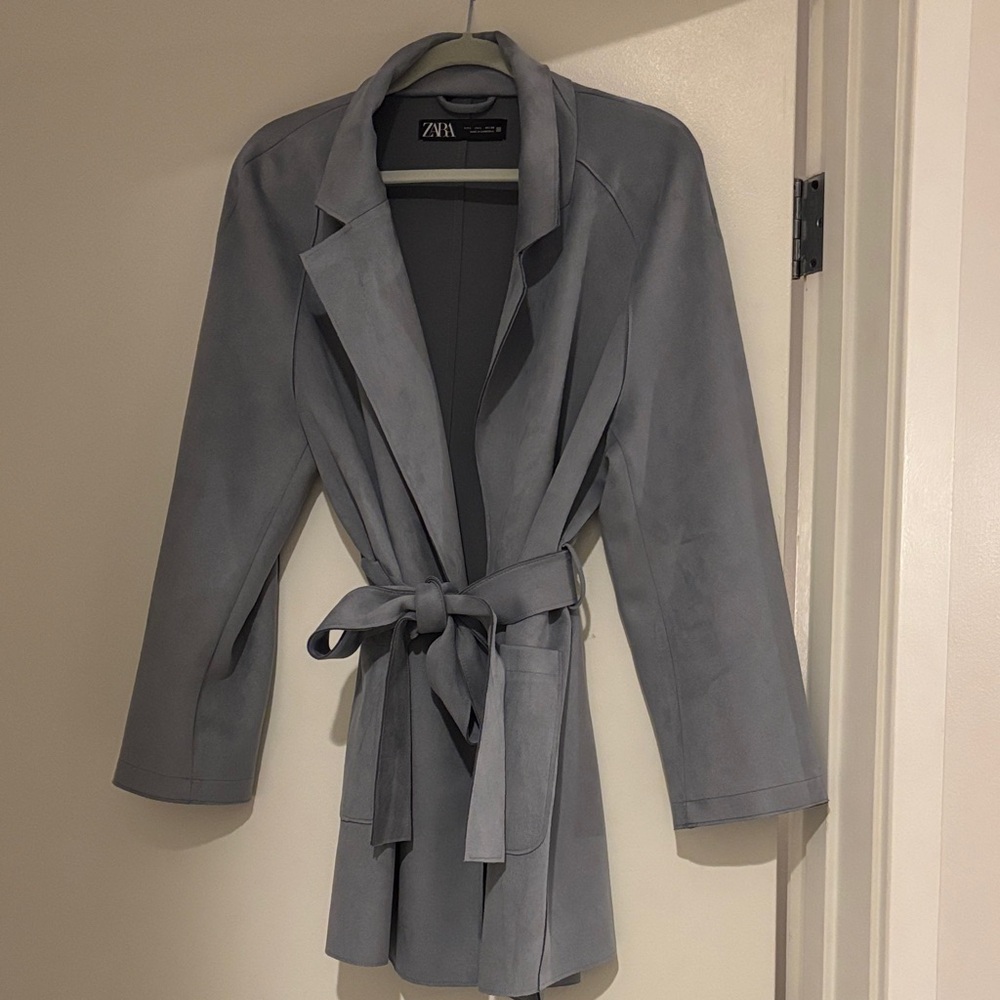 Zara Women's Blue/Gray Suede Wrap Jacket